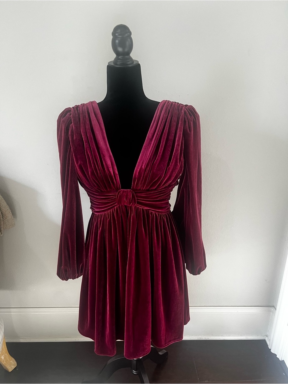 Gianni Bini Burgundy Velvet Deep V Long Sleeve Dress